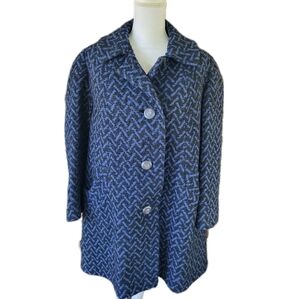 Vintage Herringbone Wool Swing Coat Blue/Black